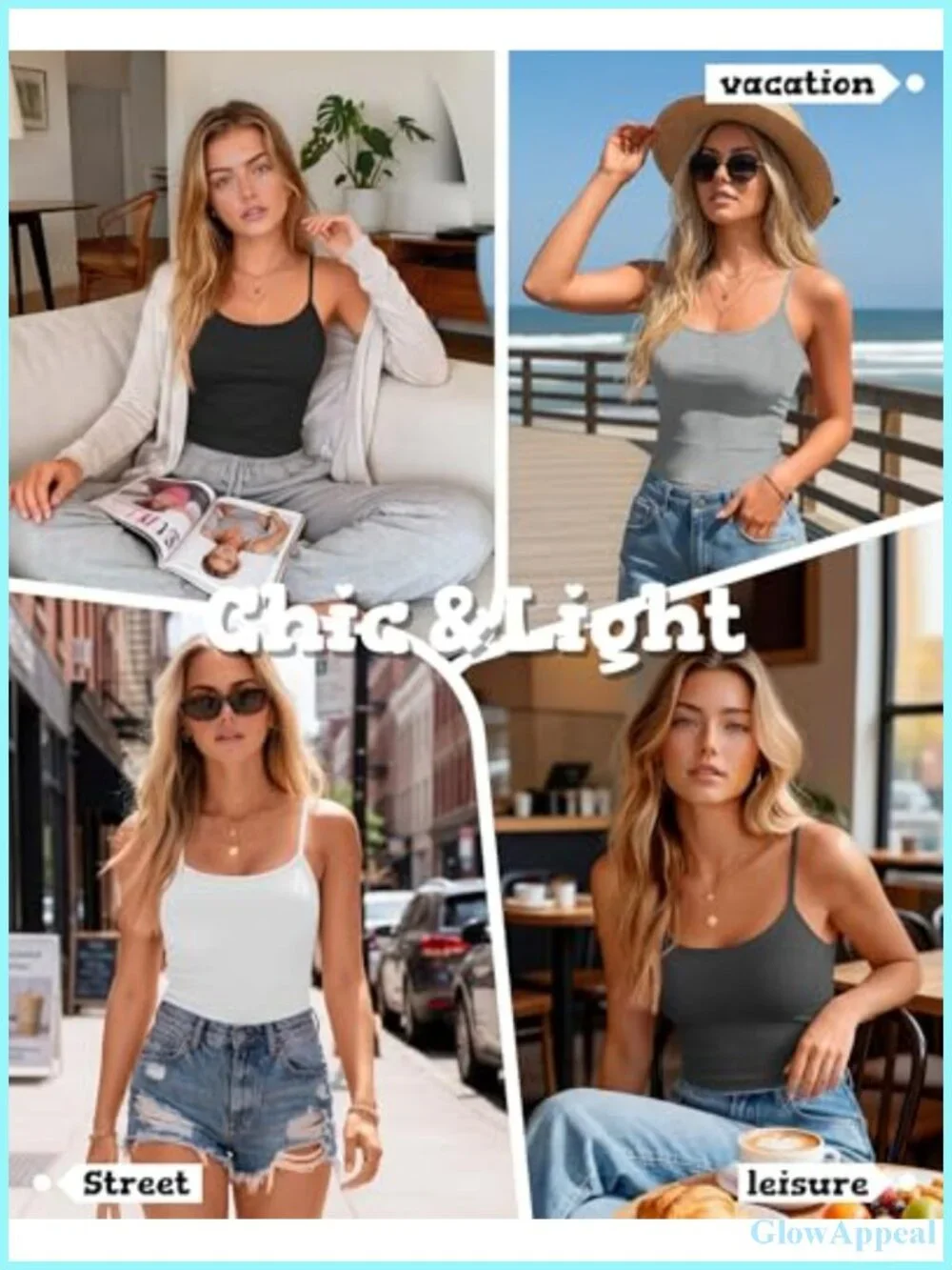 4 Pack Women's Crop Tank Tops Adjustable Spaghetti Strap Scoop Neck Sleeveless